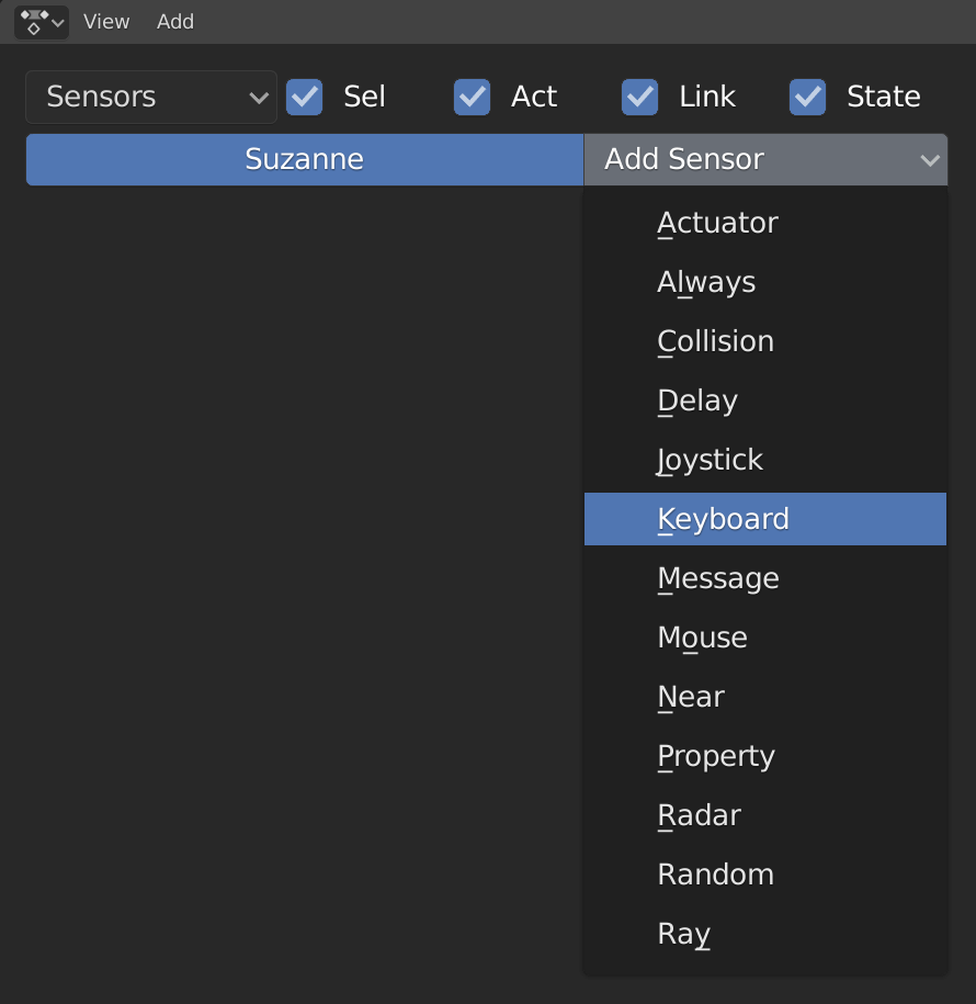 Capture d'écran : Add Sensor - Keyboard
