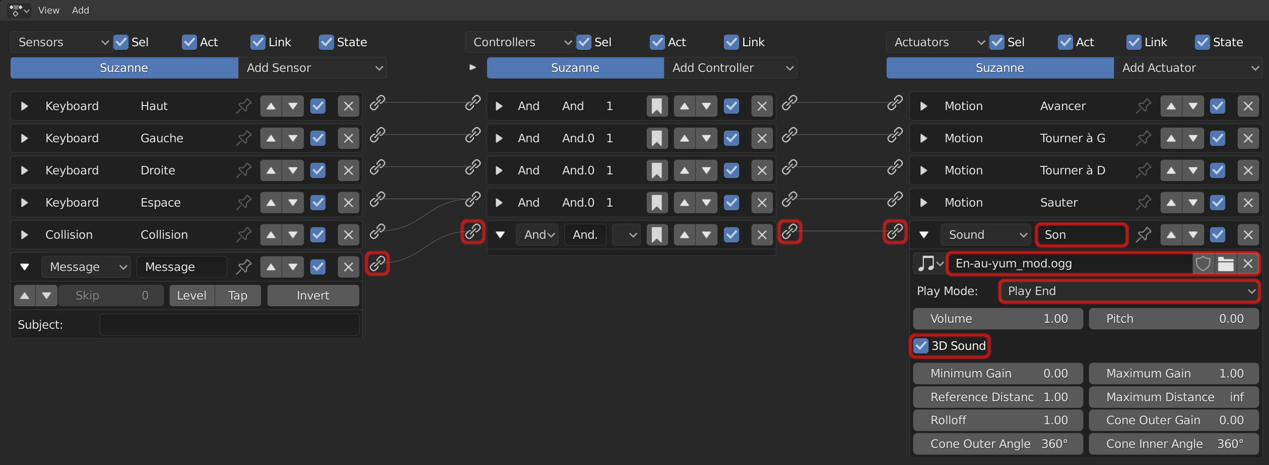 Capture d'écran : Logic Editor - Suzanne